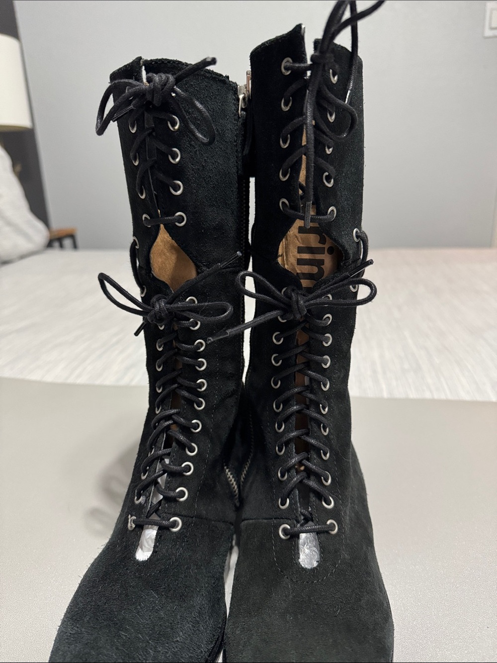 Miista Zelda Black Suede Lace Up Mid Calf Boots Chunky Heel Size EU 39 / US 8.5 - Picture 4 of 12